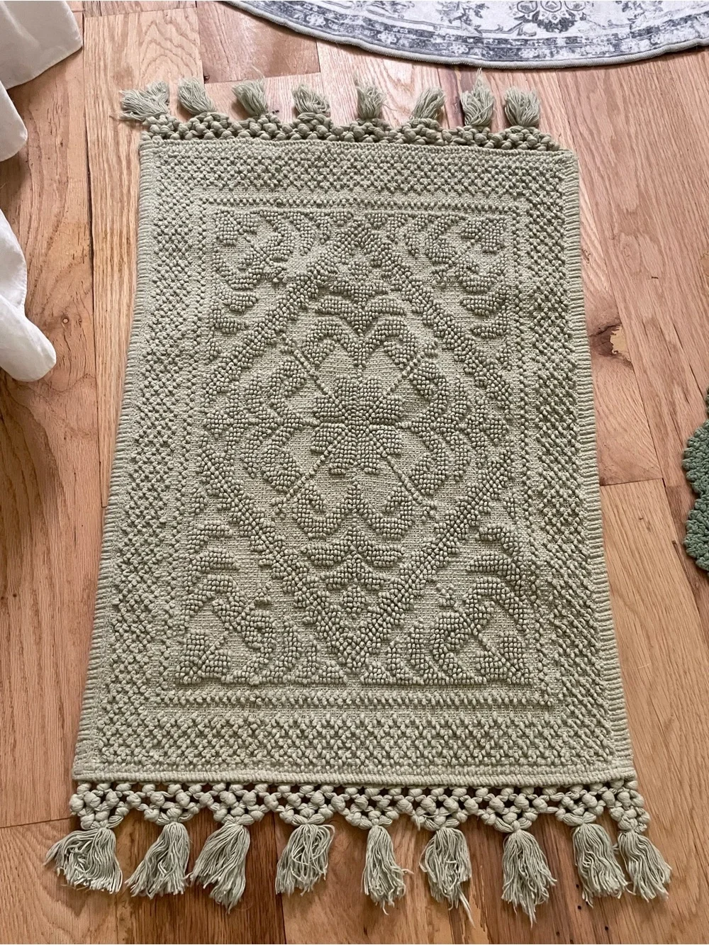Amazon Sage Green Textured Tassel Bath Mat